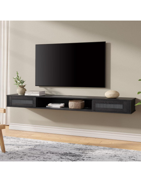 Estante de TV Flotante WAMPAT 80" con Toma de Corriente, Negro