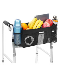 Cesta de Andador Plegable CTWWFS Negra con Soporte para Taza