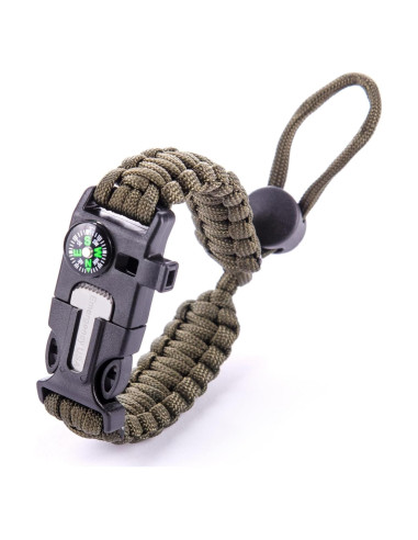 Pulsera de Supervivencia Paracord Emergency USA Verde Militar - 2.74m