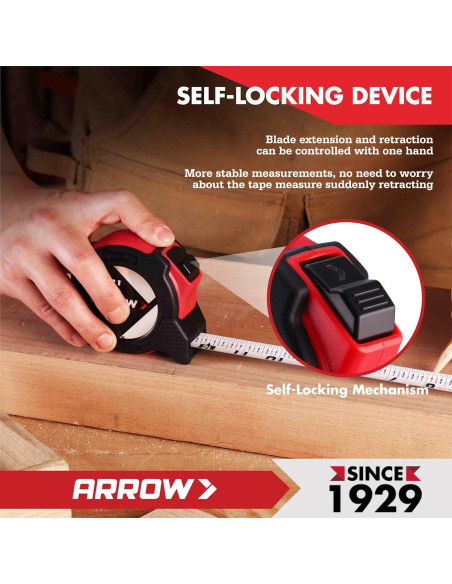 Cinta Métrica Auto-Bloqueo Arrow 7.62m Doble Cara con Clip