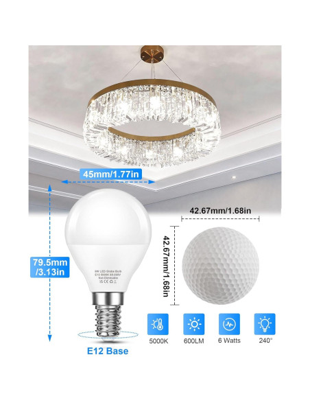 Bombillas LED E12 EvaStary 6W Luz Diurna 5000K Paquete de 6 Bombillas LED E12 EvaStary 6W Luz Diurna 5000K Paquete de 6
