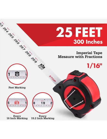 Cinta Métrica Auto-Bloqueo Arrow 7.62m Doble Cara con Clip