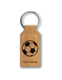 Llave Rectangular Personalizada LaserGram - Balón de Fútbol - Bambú