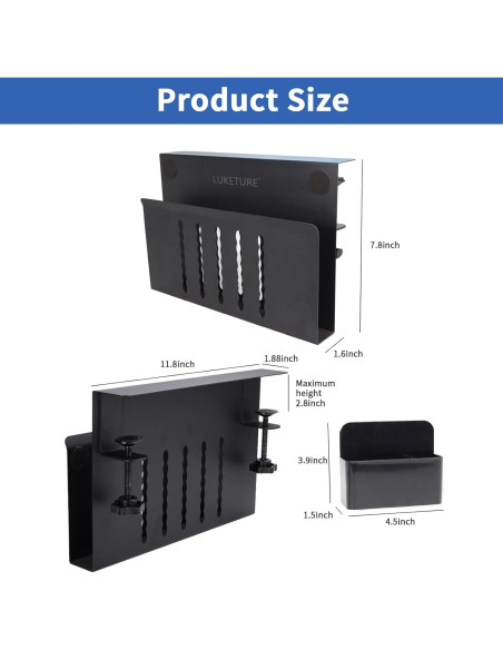 Almacenamiento Lateral de Escritorio LUKETURE Negro 1 Nivel