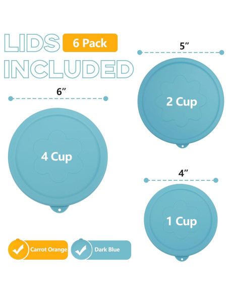 Tapas Redondas de Silicona LUVCOSY para Cuencos Pyrex - 6 Piezas