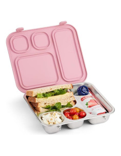 Caja Bento de Acero Inoxidable Elk y Amigos 4 Compartimentos Rosa