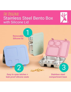 Caja Bento de Acero Inoxidable Elk y Amigos 4 Compartimentos Rosa 2