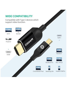Adaptador HDMI a USB-C QGeeM 1.8m 4K Compatible MacBook y Galaxy 2