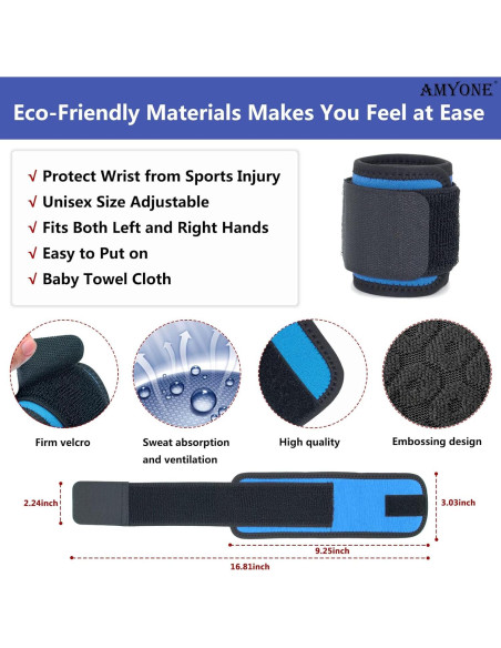 Muñequera Ajustable AMYONE 2 Pack Azul Cielo para Deportes