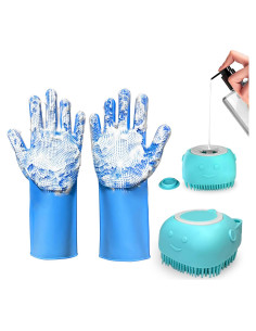 Juego de Baño para Mascotas IDQQUQQ: Guantes y Cepillo Azul