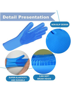 Juego de Baño para Mascotas IDQQUQQ: Guantes y Cepillo Azul 2