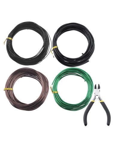 Kit de Alambres Bonsai Glarks 4 Rollos Aluminio 50m Cortador