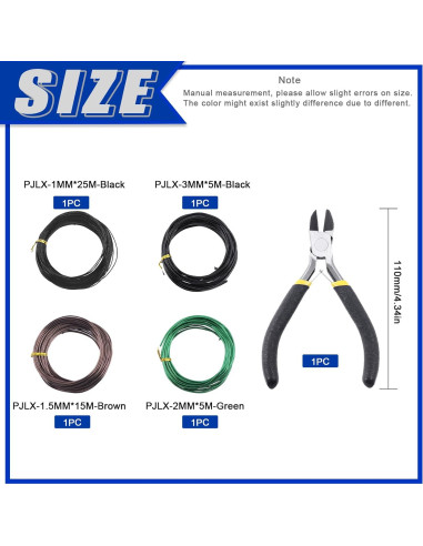 Kit de Alambres Bonsai Glarks 4 Rollos Aluminio 50m Cortador