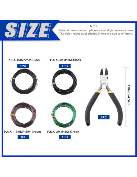 Kit de Alambres Bonsai Glarks 4 Rollos Aluminio 50m Cortador