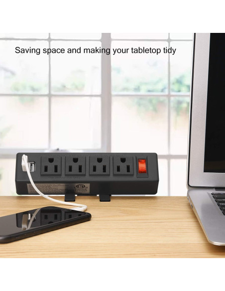 Toma de Corriente de Escritorio HHSOET 4 Salidas AC 2 USB 1.83m