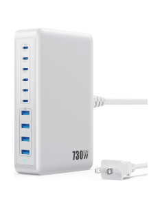 Cargador USB C 730W GaN 10 Puertos para Laptop y Smartphone