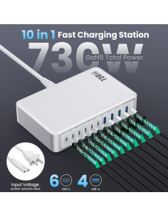 Cargador USB C 730W GaN 10 Puertos para Laptop y Smartphone 2