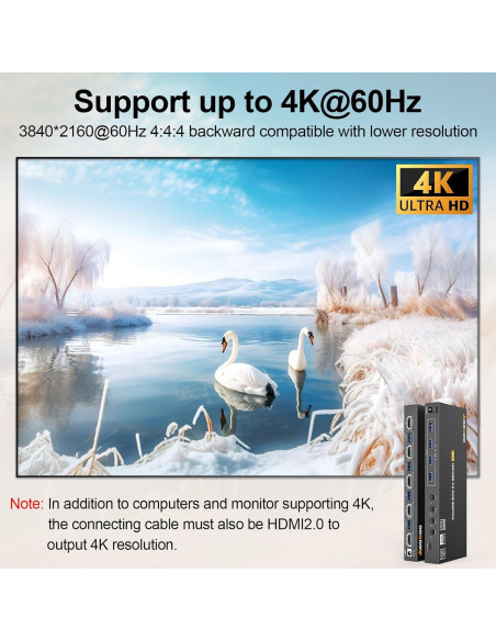 Interruptor KVM HDMI 4K AOOCOO 4 PCs 1 Monitor USB 3.0 Interruptor KVM HDMI 4K AOOCOO 4 PCs 1 Monitor USB 3.0