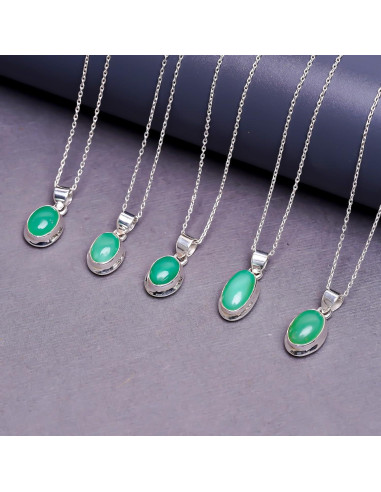 Colgante Ovalado de Crisoprasa Natural YASHEE 45 cm Plata
