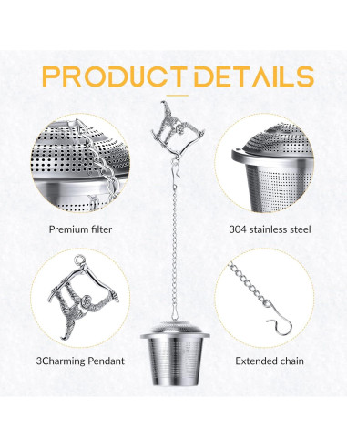3 Infusores de Té Acero Inoxidable CHENGU con Colgantes Animales