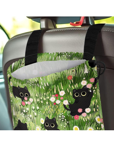 Bolsa de Basura para Auto GEGEPINK Gato Negro Floral 28x36cm