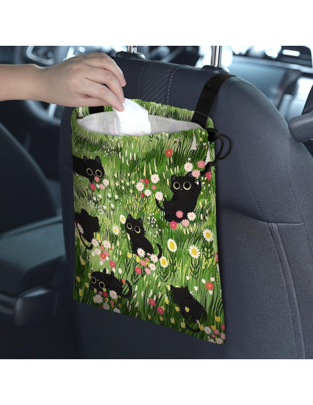 Bolsa de Basura para Auto GEGEPINK Gato Negro Floral 28x36cm