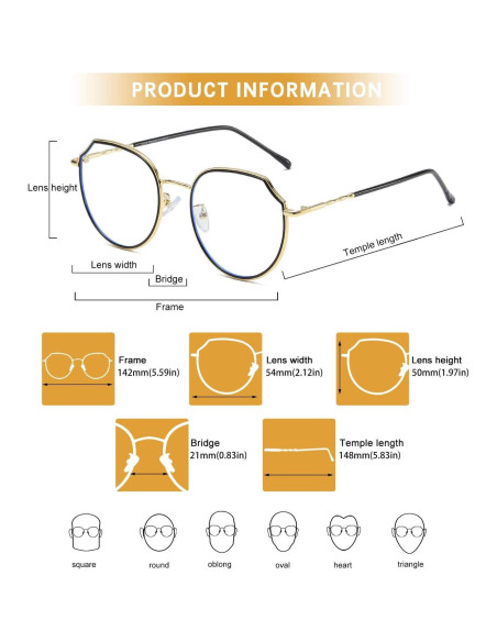 Gafas de Luz Azul DUCO W014 Unisex Negro Dorado