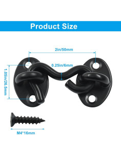 Gancho y Ojo Pestillo Waziaqoc 5.08 cm Acero Inoxidable Negro 2