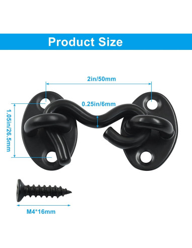 Gancho y Ojo Pestillo Waziaqoc 5.08 cm Acero Inoxidable Negro