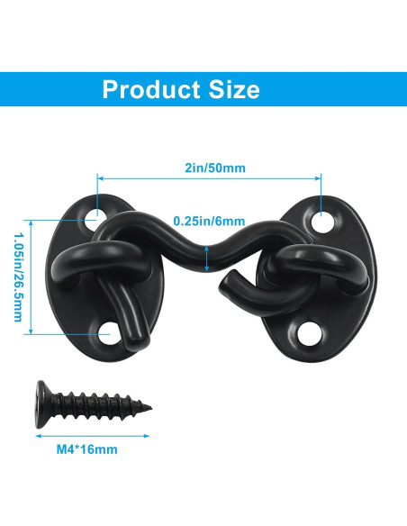 Gancho y Ojo Pestillo Waziaqoc 5.08 cm Acero Inoxidable Negro