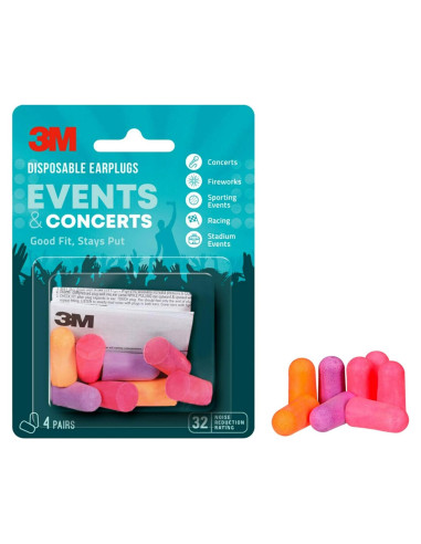 Tapones para oídos desechables 3M NRR 32 dB, 4 pares