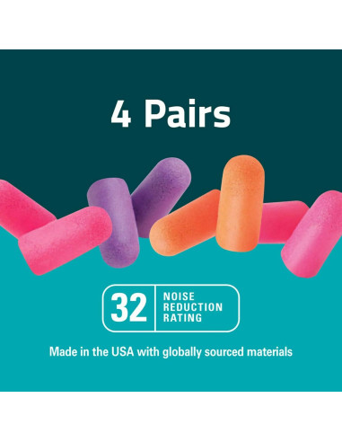 Tapones para oídos desechables 3M NRR 32 dB, 4 pares