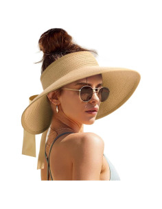 Sombrero de sol Camptrace para mujeres, visera de paja UPF 50+