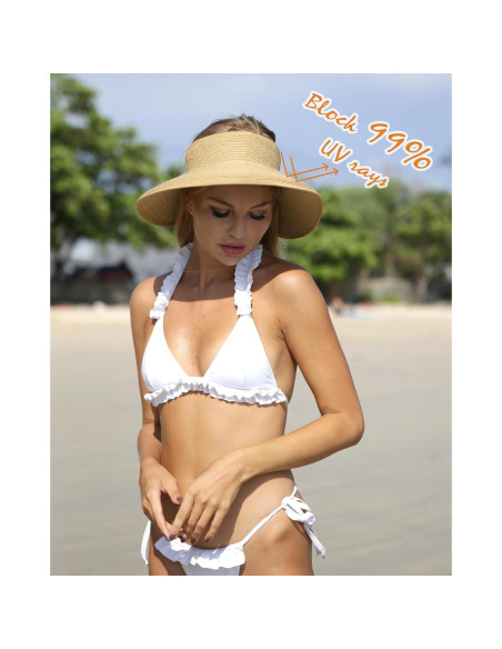 Sombrero de sol Camptrace para mujeres, visera de paja UPF 50+