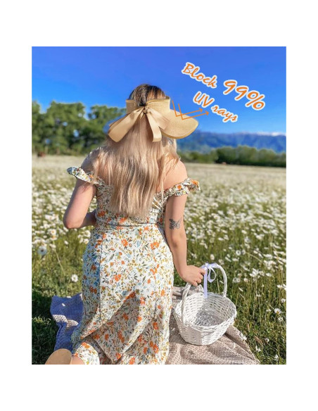 Sombrero de sol Camptrace para mujeres, visera de paja UPF 50+