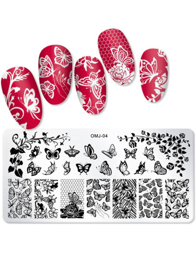Kit de Estampado de Uñas Bellelfin 3 Placas Mariposas y Hojas