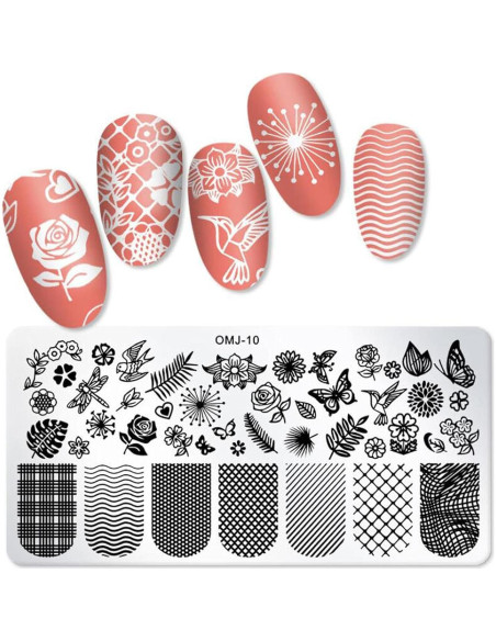 Kit de Estampado de Uñas Bellelfin 3 Placas Mariposas y Hojas