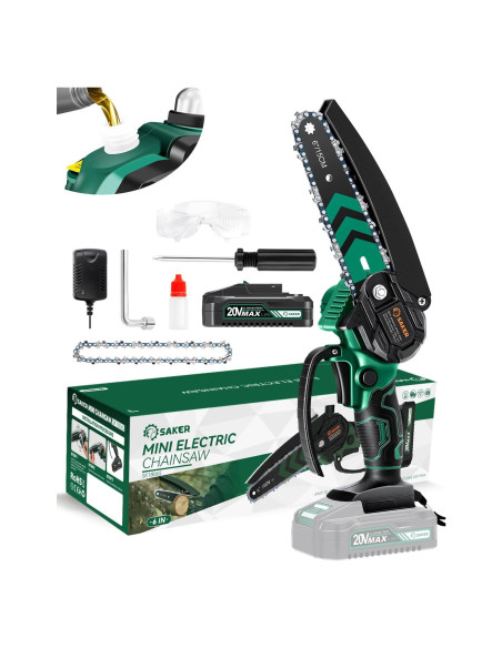 Mini Motosierra Eléctrica Inalámbrica Saker 6" con Aceite Automático