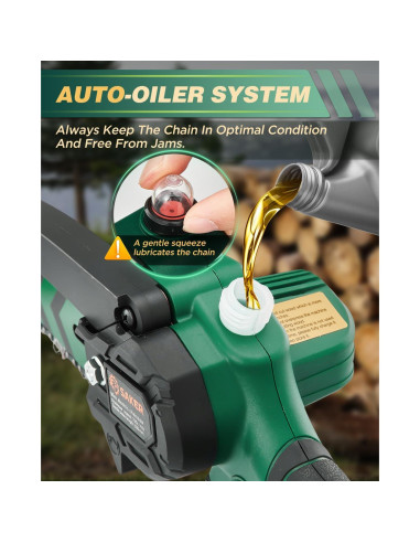 Mini Motosierra Eléctrica Inalámbrica Saker 6" con Aceite Automático