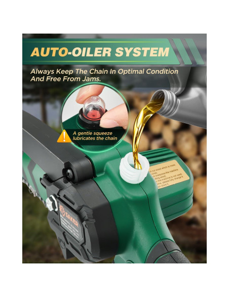 Mini Motosierra Eléctrica Inalámbrica Saker 6" con Aceite Automático