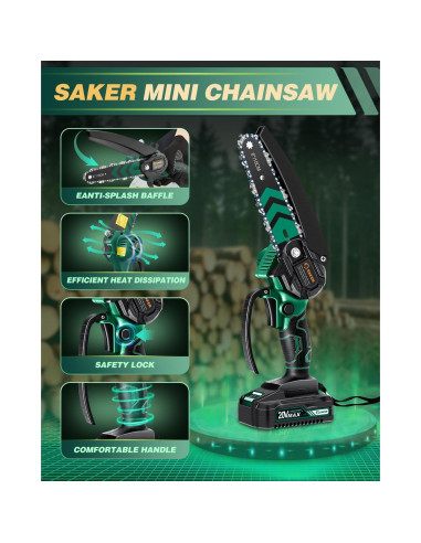 Mini Motosierra Eléctrica Inalámbrica Saker 6" con Aceite Automático