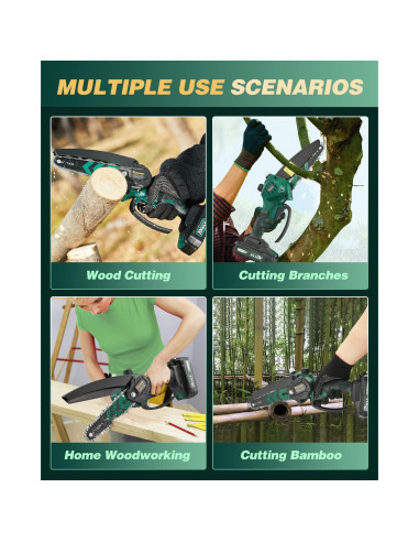 Mini Motosierra Eléctrica Inalámbrica Saker 6" con Aceite Automático