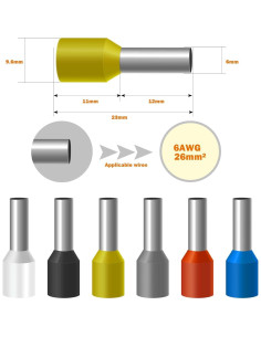 Terminales de Ferrules de Cable Fidioto 6AWG 250pcs Negros 2