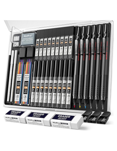 Conjunto de Lápices Mecánicos Nicpro 35PCS Metal Negro 0.5-2.0mm