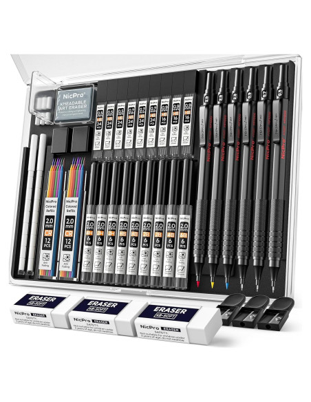 Conjunto de Lápices Mecánicos Nicpro 35PCS Metal Negro 0.5-2.0mm