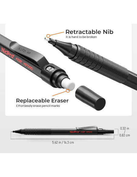 Conjunto de Lápices Mecánicos Nicpro 35PCS Metal Negro 0.5-2.0mm