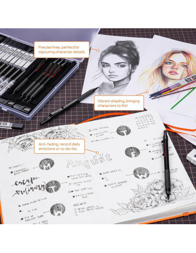 Conjunto de Lápices Mecánicos Nicpro 35PCS Metal Negro 0.5-2.0mm