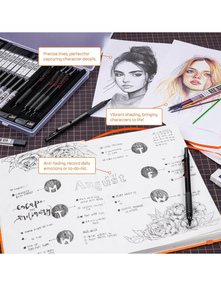 Conjunto de Lápices Mecánicos Nicpro 35PCS Metal Negro 0.5-2.0mm