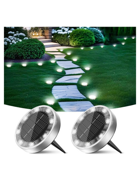 Luces Solares de Suelo Peasur IP68, Paquete de 2, 7.19cm, Blanco Frío