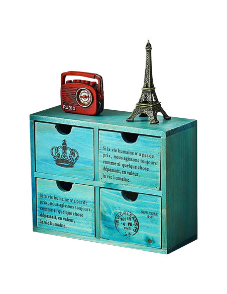 Organizador de Escritorio Woodaholic Teal 4 Cajones Madera